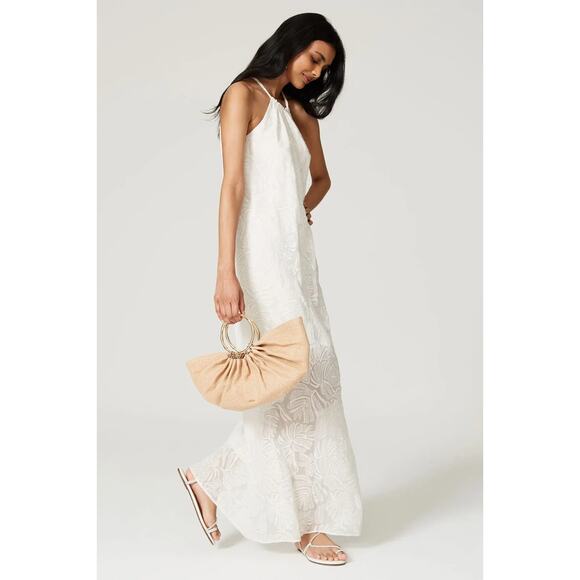 Trina Turk Milian Maxi Dress White Lace High Neck Tie Back Lined Resort Wear - Picture 2 of 8